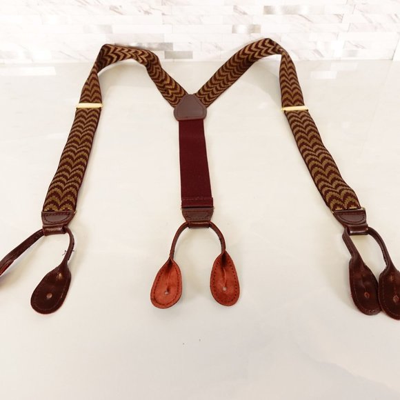 CAS GERMANY Men's Red Khaki Suspender Button Y Back Weaving Gold Hardware Buckle - Picture 1 of 11